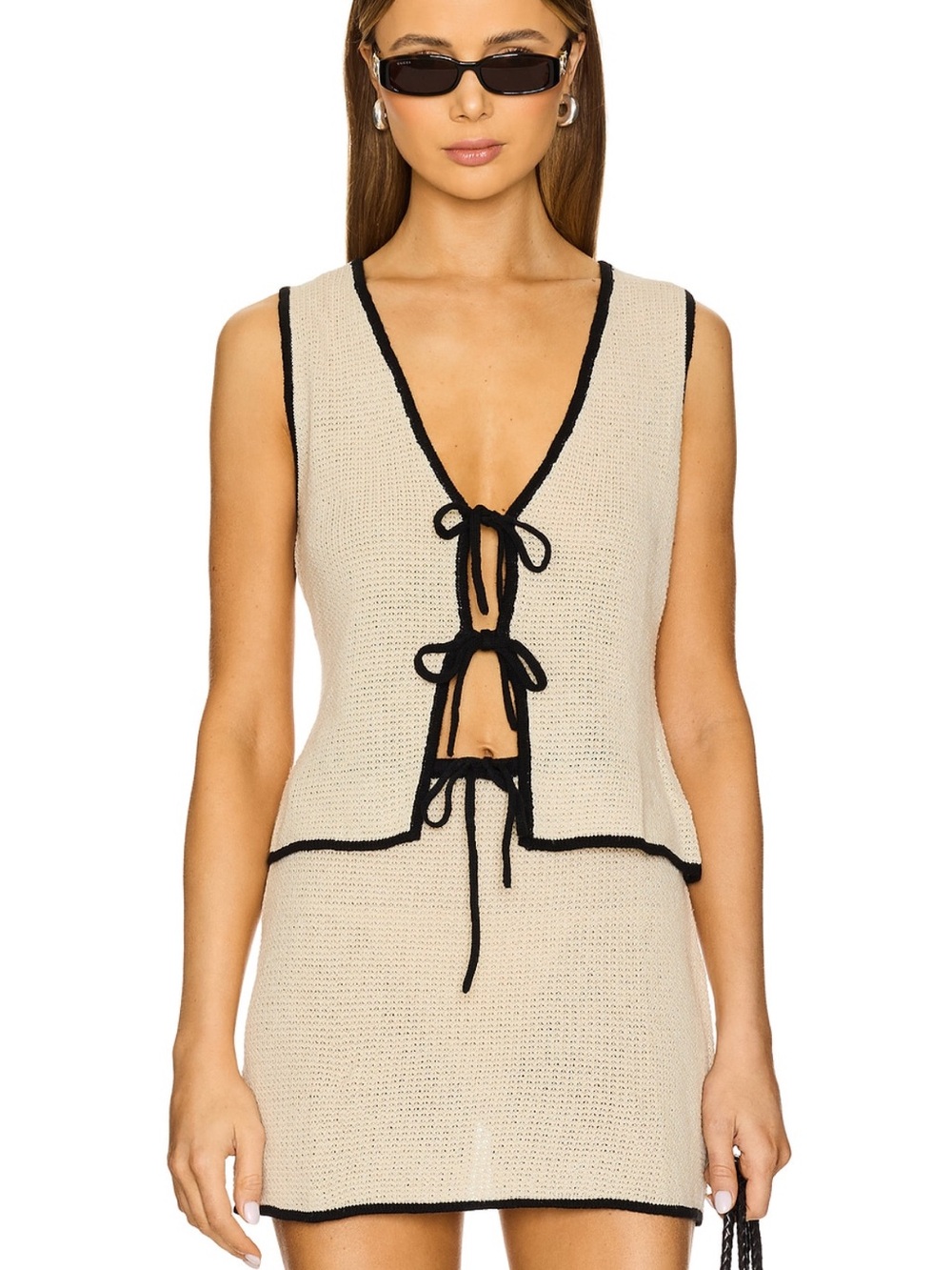 Onia Beige Linen Knit Women's Tank (M) and Skirt (S) with Black Trim